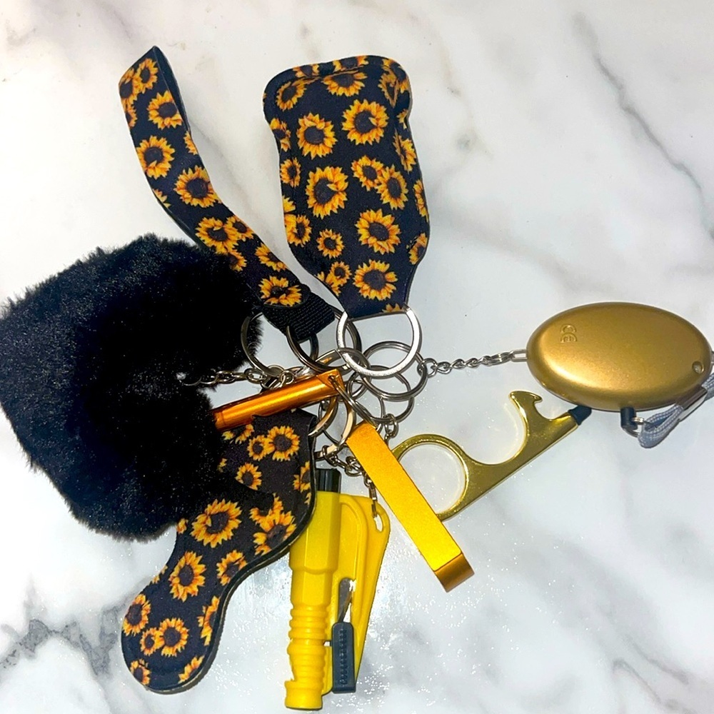 Wristlet Key Ring Safety Protection Keychain Set Sunflower 🌻